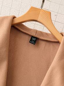 SHEIN Clasi Plus Size Casual Solid Color Waterfall Collar Fringe Decoration Woolen Jacket, Autumn/Winter - Khaki - View 3