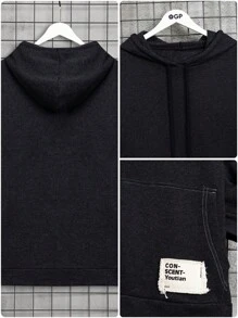 RueChic Men's Letter Print Drawstring Hoodie - Dark Grey - View 10