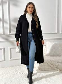 SHEIN Essnce Plus Size Women's Sweater Dress, Black Dress, Halloween Witch Costume,Sweater Winter Women Dress Cardigan Sweater,Women Cardigans Fall Women Dresses Long Sweater,Long Black Dress,Long Coat Plus Black Skirt - Black - View 3