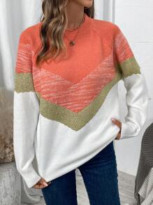 SHEIN LUNE Women's Casual Color Block Dolman Sleeve Sweater, Spring Autumn Knit Pullover Fall Winter Outfit