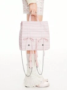 ROMWE Kawaii Plaid Backpack With Bowknot And Handle, Versatile And Fresh Style, School - Pink - View 5