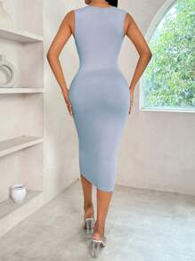 VaVaBold Vestido maxi elegante con escote en V, plisado y cruzado para mujer