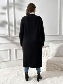 SHEIN Essnce Plus Size Women's Sweater Dress, Black Dress, Halloween Witch Costume,Sweater Winter Women Dress Cardigan Sweater,Women Cardigans Fall Women Dresses Long Sweater,Long Black Dress,Long Coat Plus Black Skirt - Black - View 2