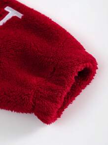 Manfinity Homme Loose Men's Teddy Bear Drawstring Hooded Sweatshirt With Drop Shoulder And Letters Embroidery - Red - View 3