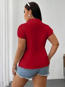 Flirla Áo sơ mi nữ cổ bẻ xếp ly phía trước cỡ lớn có tay áo Dolman cho quần áo năm mới - Đỏ - Xem 2