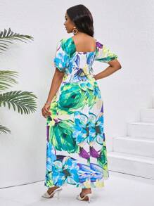 Chiquease Women's Diamond Neckline Twist Short Sleeve Allover Print Dress - Green - View 2