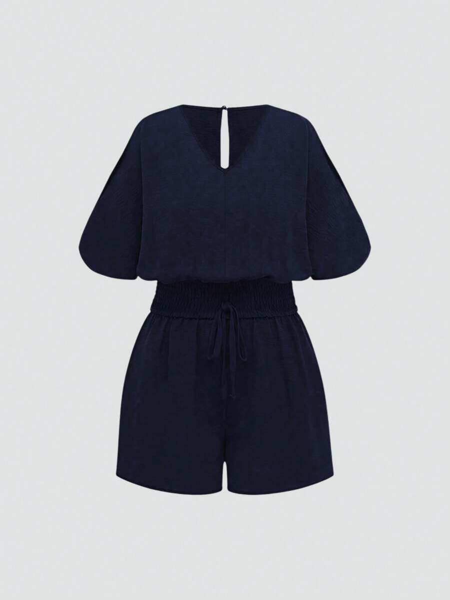 SHEIN Unity 大码女式夏季纯色腰带镂空宽松休闲连体衣