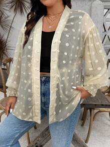 Calvaya Plus Size Women's Solid Color Mesh Long Sleeve Jacket Fall Cloth For Women - Apricot - View 5