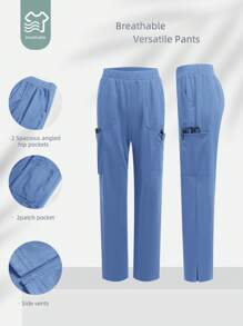 TaskEZ 修身时尚直筒剪裁侧袋设计制服磨砂裤 - 藍色 - 查看 1