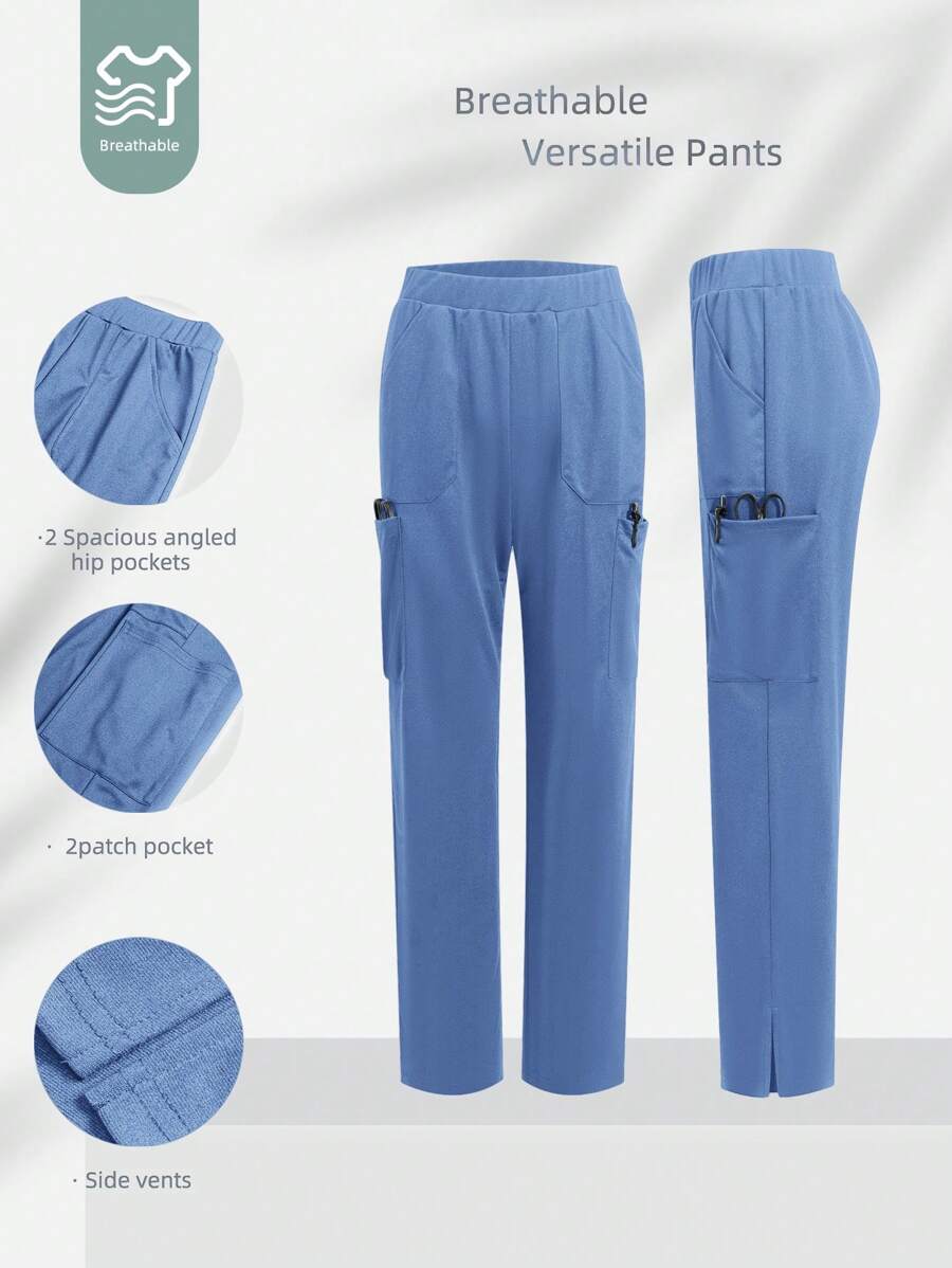 TaskEZ 修身时尚直筒剪裁侧袋设计制服磨砂裤 - 藍色 - 查看 1