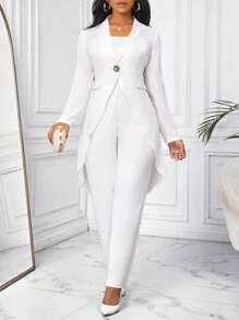 SHEIN Lady 1 件白色燕尾喇叭形女式修身连体裤 - 白色 - 查看 1