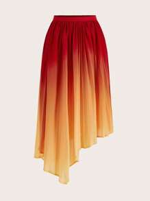 SHEIN LUNE Women's Pleated Asymmetric Hem Ombre Design Fashionable Skirt