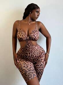 Slaydiva Sexy Backless V-Neck Leopard Print Elastic Rompers For Women - Z - Multicolor - View 1