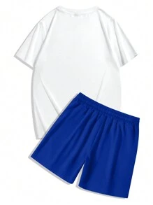 Manfinity EMRG 2pcs Men Cartoon Printed Crew Neck Short Sleeve T-Shirt And Shorts Set - Multicolor - View 3