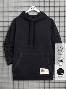 RueChic Men's Letter Print Drawstring Hoodie - Dark Grey - View 1