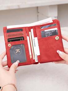 MIYIN 复古时尚PU皮革对折女士短款钱包 - 休闲便携卡包，带拉链零钱包、卡槽、证件窗口和腕带，日常使用（红色）女士腕包零钱包 - 紅色 - 查看 4