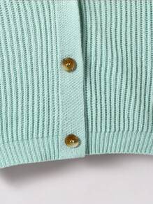 SHEIN Tween Girl Spring And Autumn Casual Solid Color Lantern Sleeve Cardigan - Green - View 7