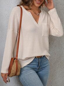 EMERY ROSE Women Vintage T-Shirt, Long Sleeve Khaki Back To School Top - Khaki - View 8