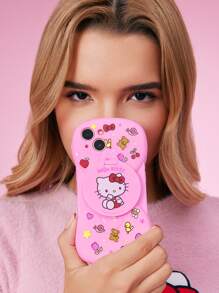 HELLO KITTY AND FRIENDS | SHEIN 猫咪图案蝴蝶结装饰镜面手机壳 粉色 - 粉色 - 查看 2