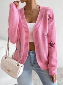 Chiquease Women's Long Sleeve Five-Pointed Star Design Casual Loose Cardigan