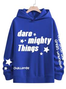 Manfinity LEGND Sudadera con capucha informal con estampado de estrella y letra, talla grande para hombre, otoño/invierno