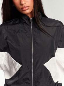 Forever 21 Women's Contrast Color Zip Up Casual Long Sleeve Jacket - Black - View 3