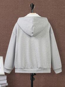 SHEIN Tween Boys Loose Casual Comfortable Letter Printed Hooded Sweatshirt Sweatshirt