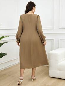 Mulvari Plus Size Ladies Spring Summer Solid Color Sweetheart Neck Long Sleeves Long Elegant Dress