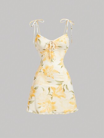 SHEIN MOD Women's Floral Print Summer Mini Dress,Summer Dresses For Women,Pastel Dresses For Women