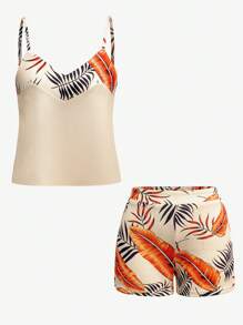 EMERY ROSE 2 件女士植物印花吊带背心和短裤套装