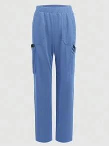 TaskEZ 修身时尚直筒剪裁侧袋设计制服磨砂裤 - 藍色 - 查看 2