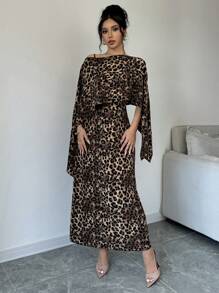 Calvaya Women Leopard Print Hooded Cape Dress Maxi Women Outfit