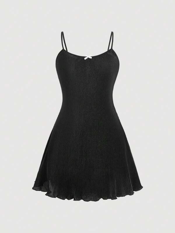 SHEIN MOD Plus Size Sleeveless Bow Decor Ruched Hem A-Line Mini Dress, Summer,Birthday Dresses For Women