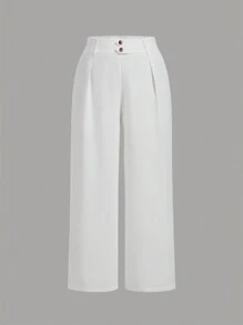 SHEIN MOD Plus Size Women's White 2-Button Wide Leg Palazzo Pants