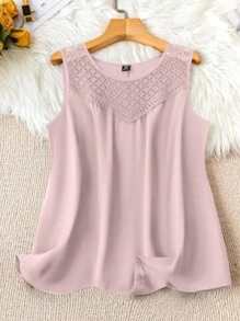 SHEIN LUNE Plus Size Women Plain Simplistic Daily Wear Round Neck Sleeveless Tank Top, For Summer - Pink - View 1