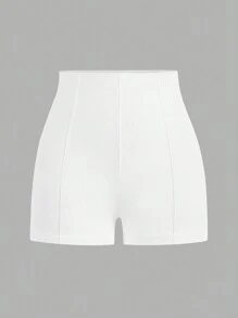 SHEIN Tall CURVE Quần short màu trơn cạp cao ôm vừa vặn cho nữ - trắng - Xem 5