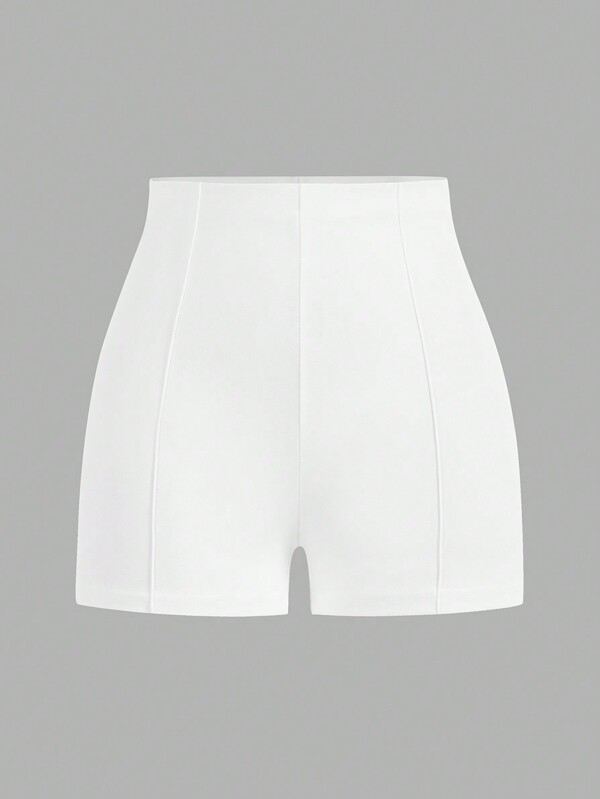 Athîral Pantalones cortos de cintura alta de ajuste ceñido de unicolor para mujeres