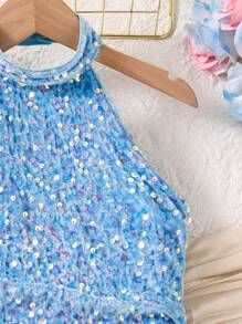 SHEIN Explorewe Tween 女童亮片挂脖派对连衣裙