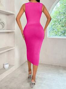 Zolique Solid Deep V-Neck Pleated Crossover Neck Elegant Sleeveless Dress For Women Maxi Women Outfit