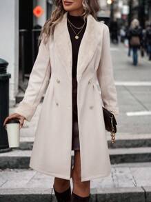 SHEIN Clasi Abrigo midi de mujer de doble botonadura con cintura ceñida