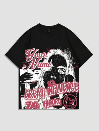 Street Life T-shirt à manches courtes pour hommes avec imprimé portrait, convient pour un port quotidien au printemps et en été, école