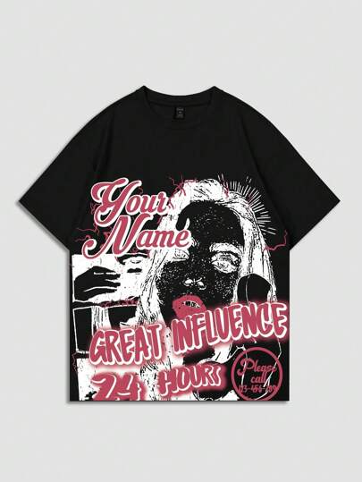 Street Life Men's Short Sleeve T-Shirt With Portrait Print, Suitable For Everyday Wear In Spring And Summer, School