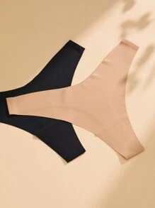 SHEIN 6pcs/Pack Women Simple Solid Color Seamless Comfortable Breathable Low-Rise Thong Panties - Multicolor - View 4