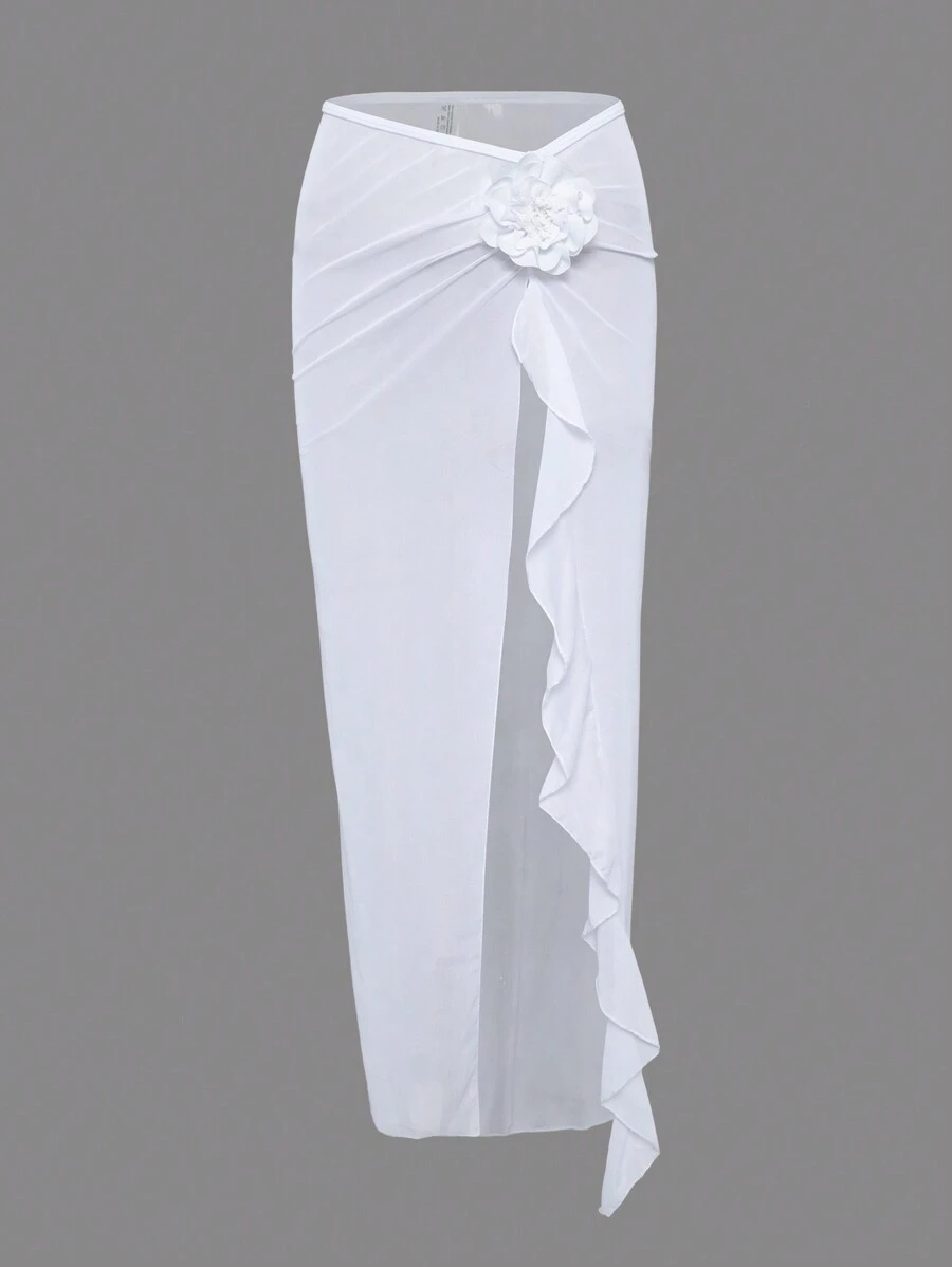 Swim Lushoire 3d 花朵綴飾荷葉邊罩裙 - 白色 - 查看 1