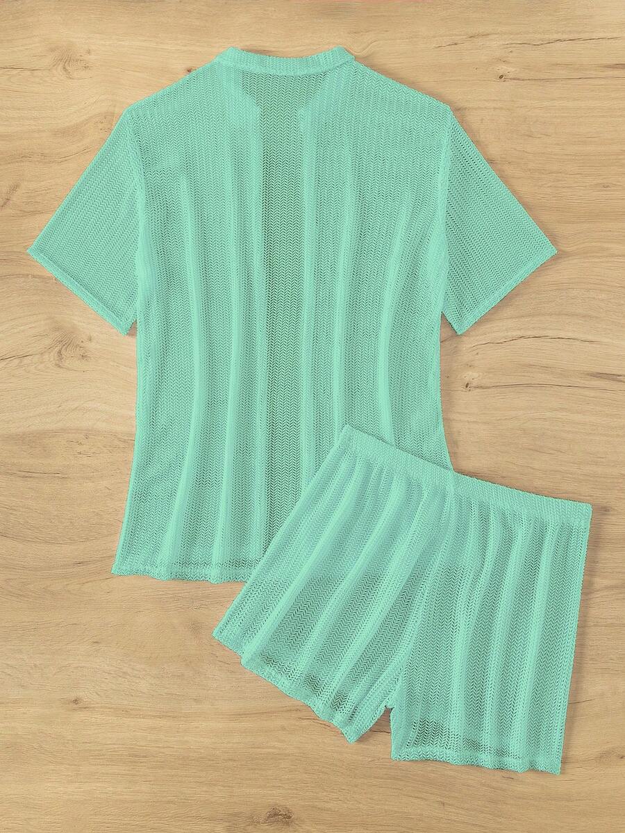 SHEIN Swim Solid Button Front Cover Up Top & Short Set for Sale