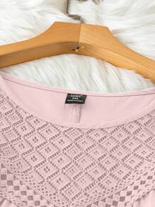 SHEIN LUNE Plus Size Women Plain Simplistic Daily Wear Round Neck Sleeveless Tank Top, For Summer - Pink - View 3