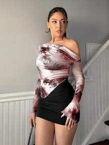 Firerie Women's Floral Print Long Sleeve Asymmetrical Hem T-Shirt, Spring Summer - Multicolor - View 4