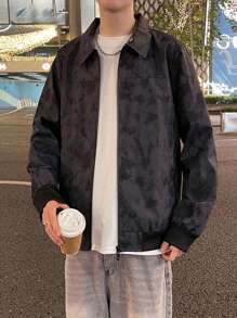 Claim Dot 男士印花拉链翻领长袖休闲夹克 - 深灰色 - 查看 5