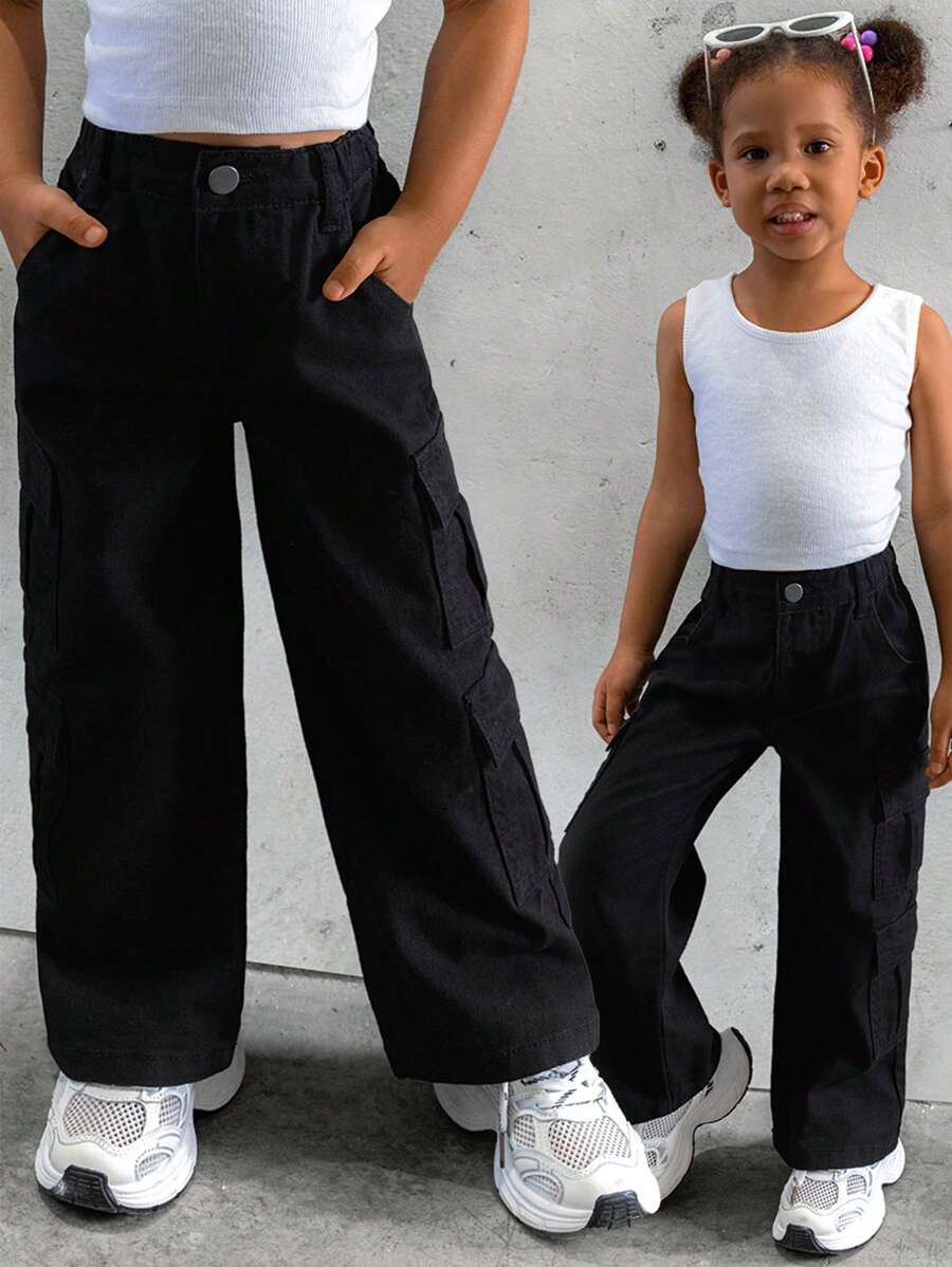 Quần Jeans Ống Thẳng Denim Nhiều Túi Thời Trang Thường Ngày Cho Bé Gái Mới - màu đen - Xem 1