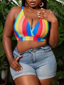 SHEIN Swim Curve Áo bikini sọc gợi cảm cho phụ nữ ngoại cỡ khi đi nghỉ ở bãi biển mùa hè - Nhiều màu - Xem 5